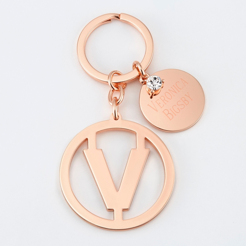Image of Personalized Rose Gold V Initial Key Chain