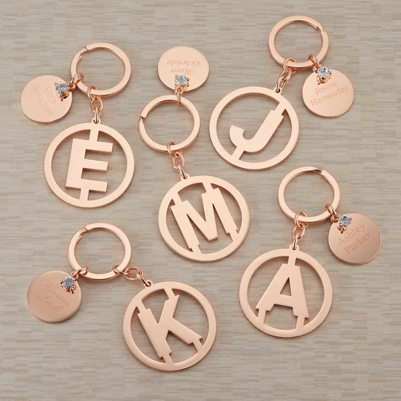 Image of Personalized Rose Gold Initial Key Chain