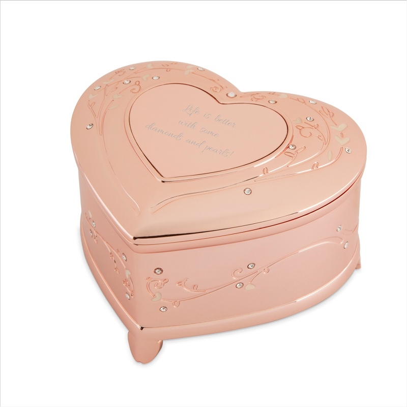 Image of Rose Gold Tone Heart and Vines Musical Jewelry Box