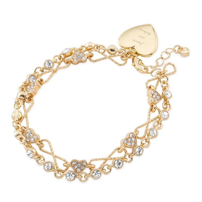 Image of Gold Tone Crystal Heart Infinity Double Strand Bracelet