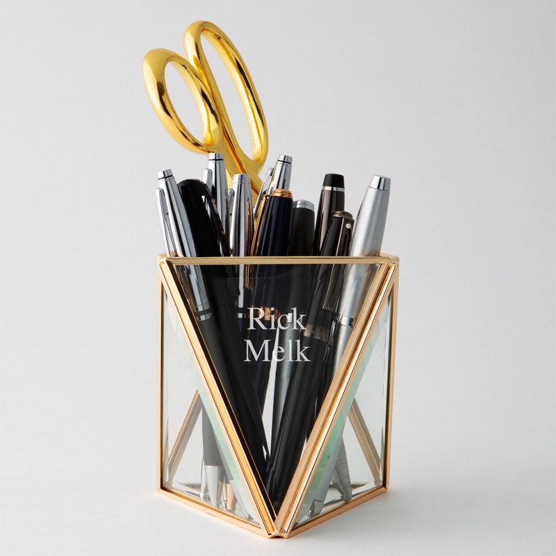 Image of Brass Diamond Shape Personalized Desk Organizer
