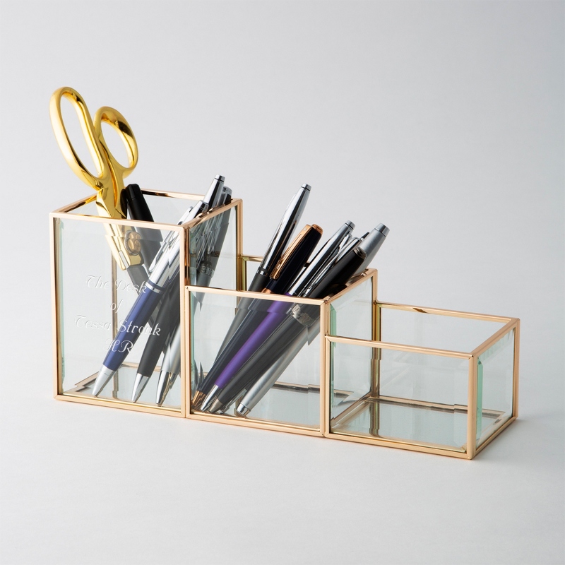 Image of Brass 3 Tier Personalized Desk Organizer