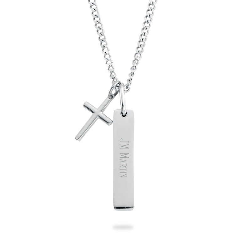 Image of Sterling Silver Mens Cross and Bar Necklace