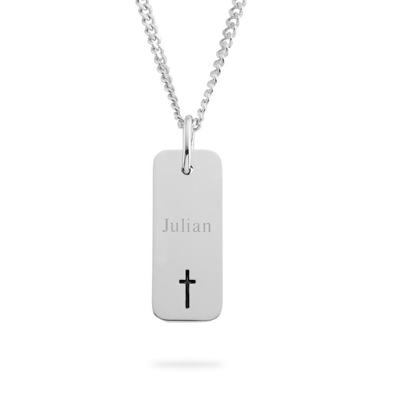Image of Mens Sterling Silver Stamped Cross Dog Tag