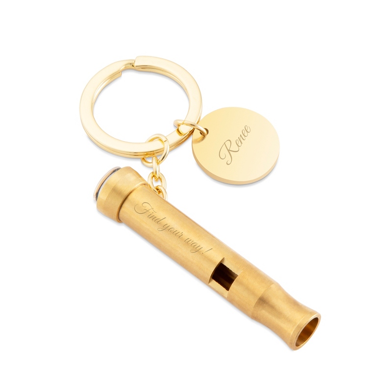 Image of Brass Whistle and Compass Key Chain