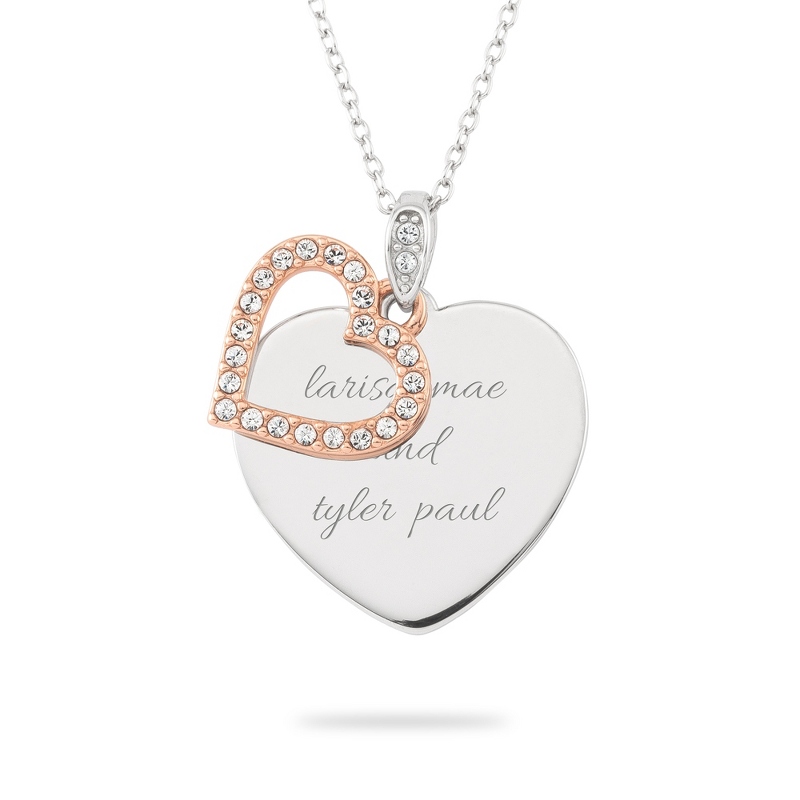Image of Rose Gold Sterling Silver Double Heart Bling Necklace