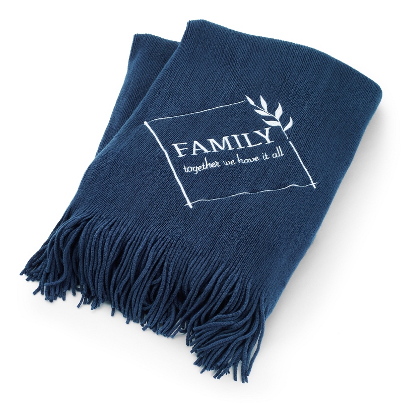 Image of Navy Family Embroidered Throw