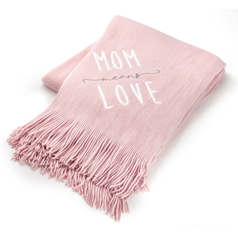 Pink Mom Love Embroidered Throw
