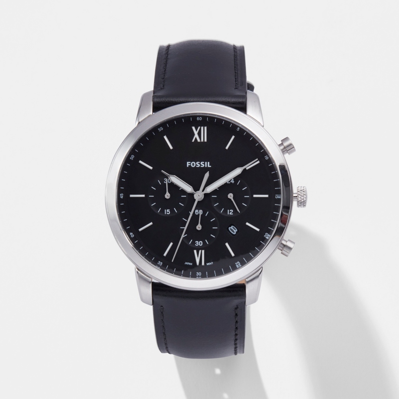 Image of Fossil Neutra Chrono Multifunction Black Leather Watch