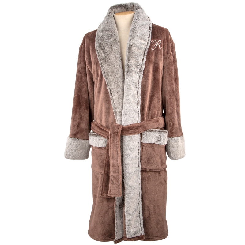 Image of Brown Faux Fur Collar Robe