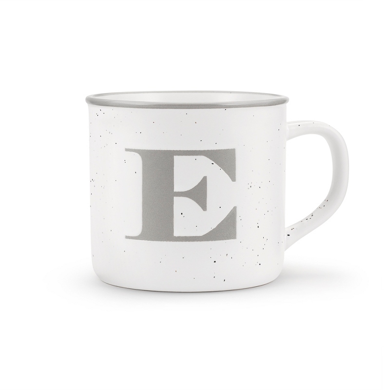 Image of White Ceramic E Initial 18 OZ Camp Mug
