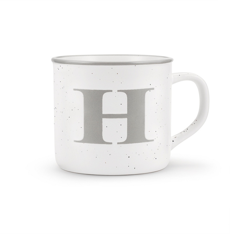 Image of White Ceramic H Initial 18 OZ Camp Mug