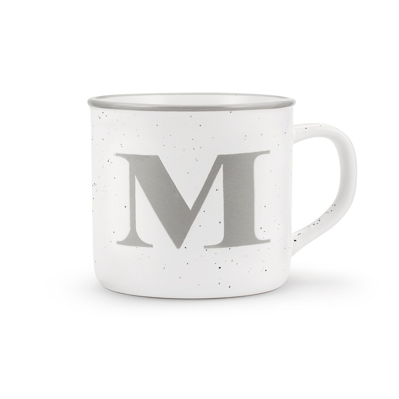 Image of White Ceramic M Initial 18 OZ Camp Mug