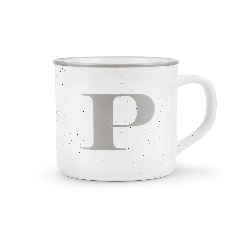 Image of White Ceramic P Initial 18 OZ Camp Mug