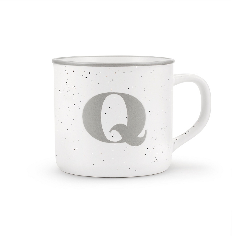 Image of White Ceramic Q Initial 18 OZ Camp Mug
