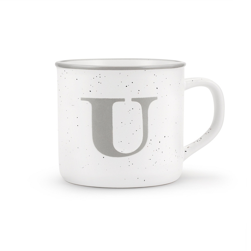 Image of White Ceramic U Initial 18 OZ Camp Mug