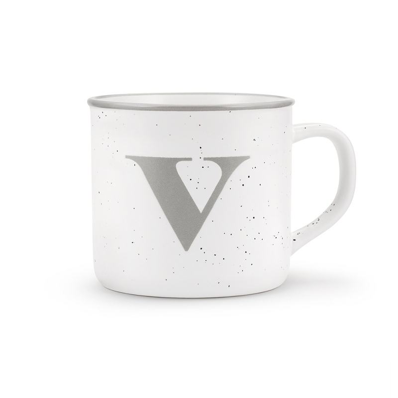 Image of White Ceramic V Initial 18 OZ Camp Mug