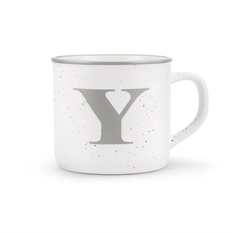 Image of White Ceramic Y Initial 18 OZ Camp Mug