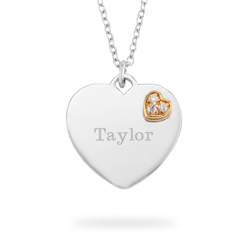 Image of Girls Sterling Silver Heart Necklace with Diamond Accent