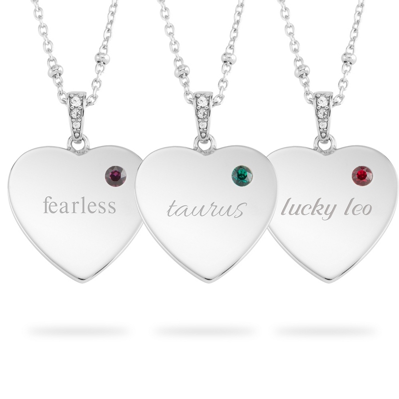 Image of Sterling Silver Birthstone Heart Necklace