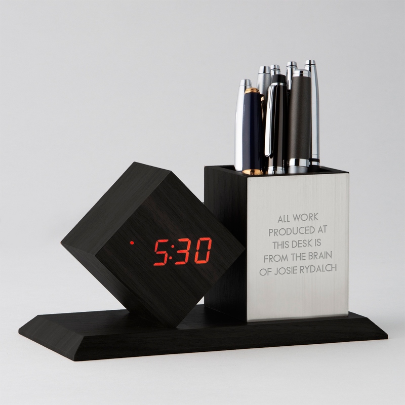 Image of Grey Digital Clock and Pen Cup Desk Accessory