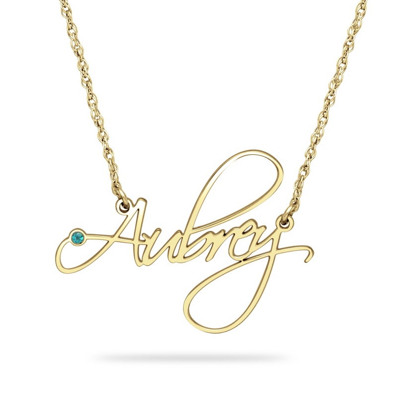 Image of Gold Over Sterling Silver Birthstone Name Necklaces