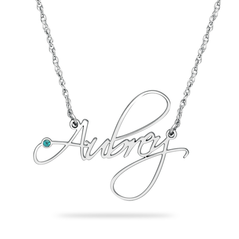 Image of Sterling Silver Birthstone Name Necklaces
