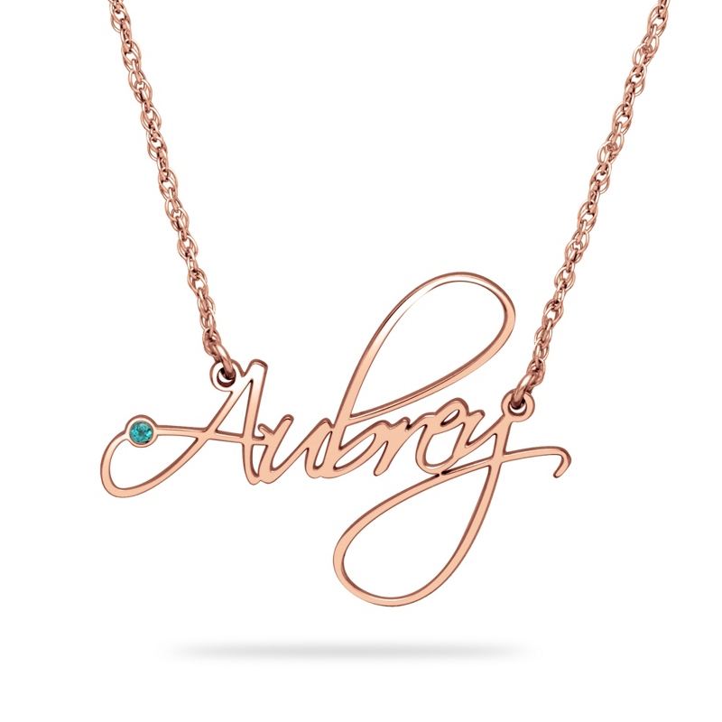 Image of Rose Gold Over Sterling Silver Birthstone Name Necklaces