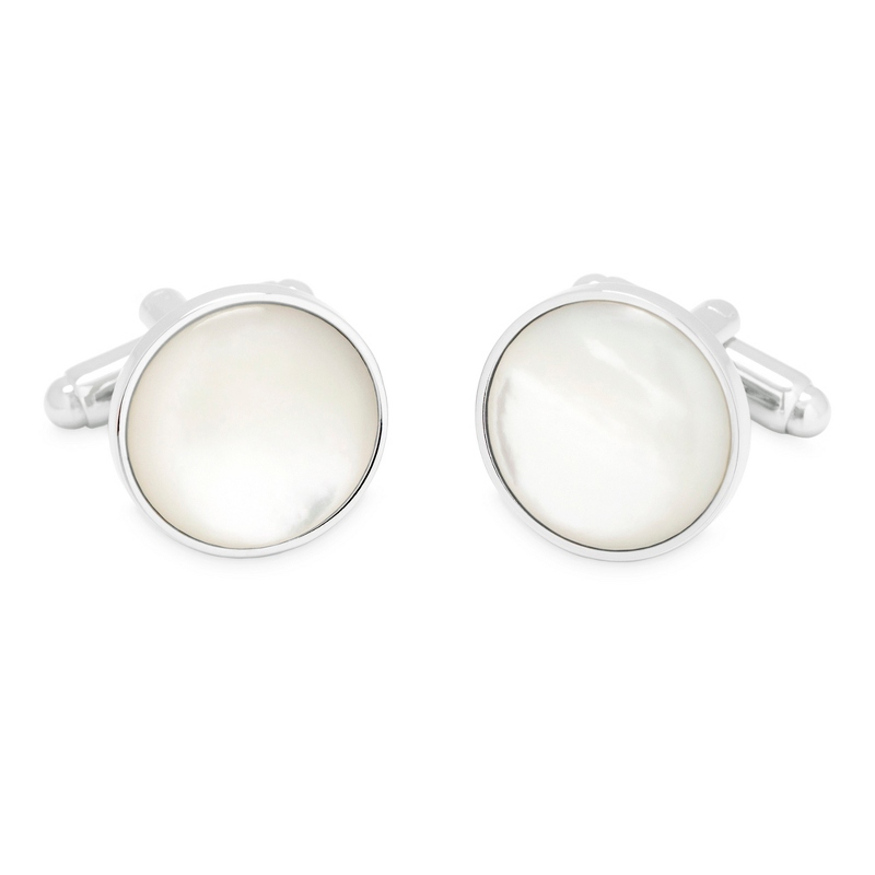 Image of Ox and Bull Trading Co Silver Mother of Pearl Cuff Links Set