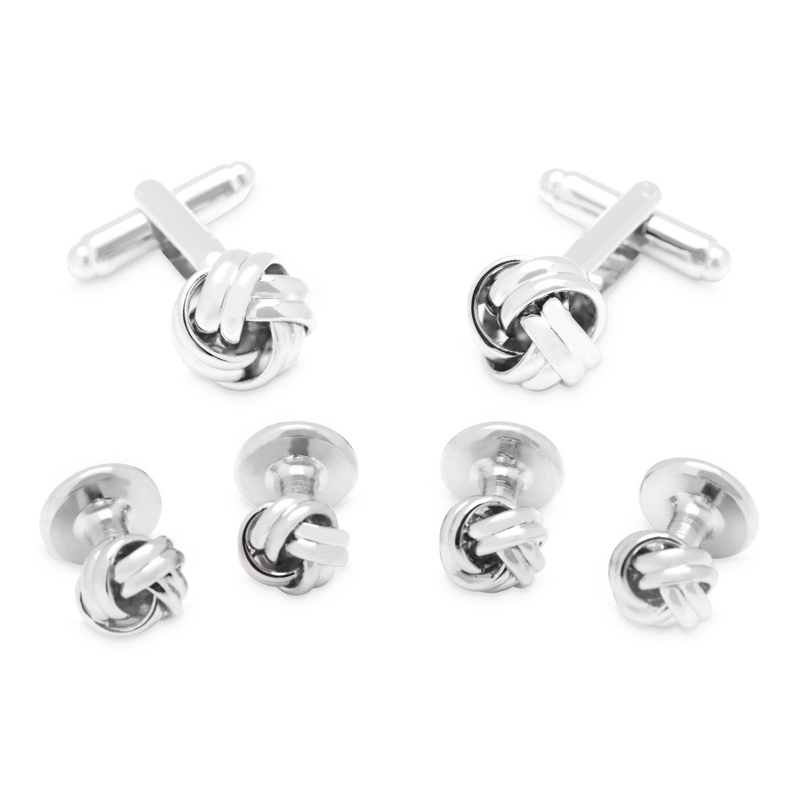 Image of Ox and Bull Trading Co Silver Knot Cuff Link & Stud Set