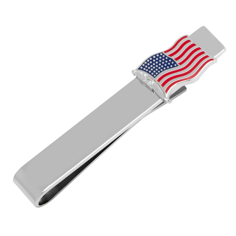 Image of Waving American Flag Silver Tie Bar