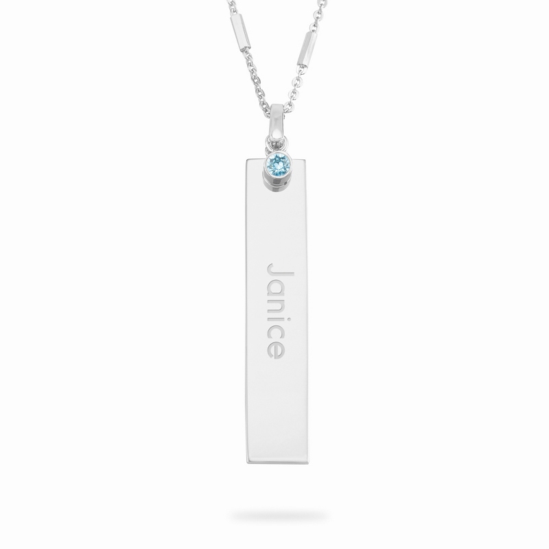 Sterling Silver Bezel March Birthstone Necklace