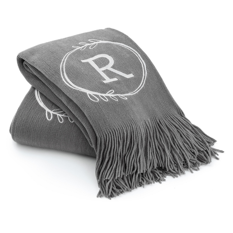 Image of Dark Grey Initial Embroidered Throw Blanket