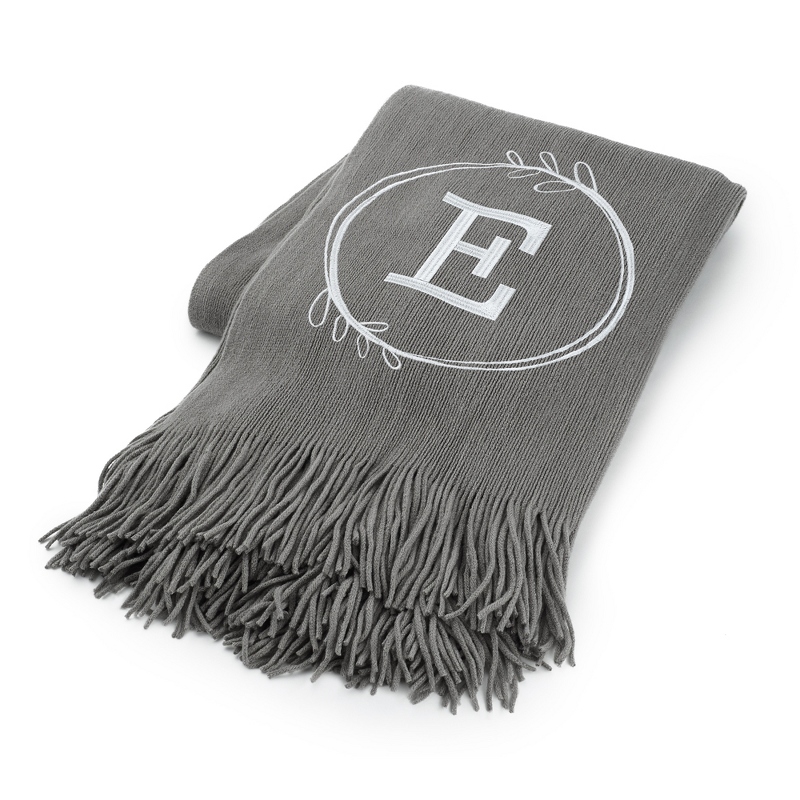 Image of Dark Grey E Initial Embroidered Throw Blanket