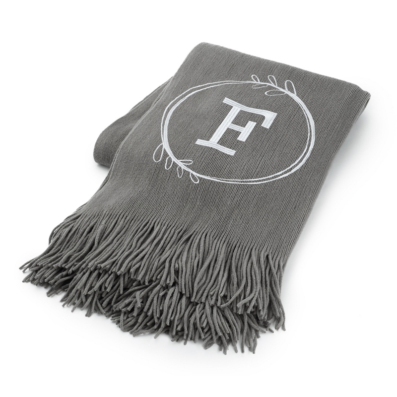 Image of Dark Grey F Initial Embroidered Throw Blanket