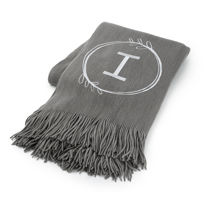 Image of Dark Grey I Initial Embroidered Throw Blanket
