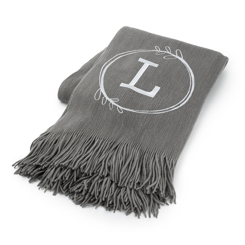 Image of Dark Grey L Initial Embroidered Throw Blanket