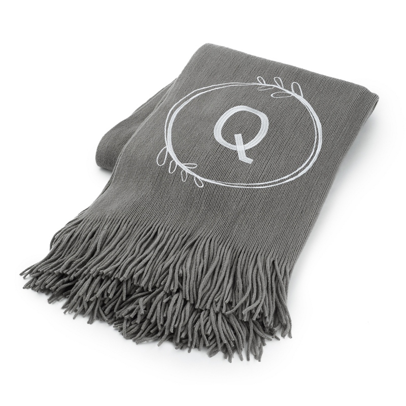 Image of Dark Grey Q Initial Embroidered Throw Blanket