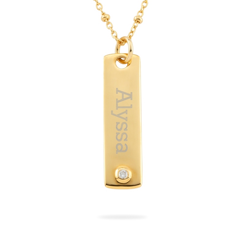 Gold Over Sterling Silver Bar Crystal Accent Necklace