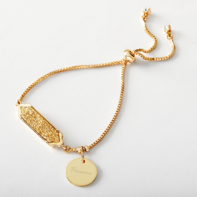 Image of Gold Tone Druzy Stone Bar Lariat Bracelet