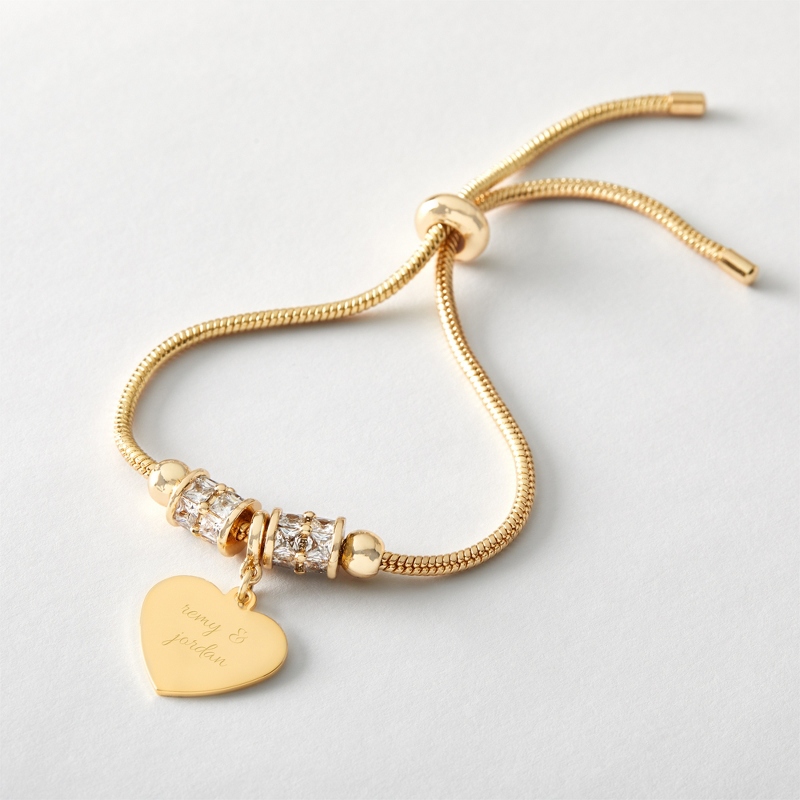 Image of Gold Tone Heart and Rondelle Beaded Lariat Bracelet
