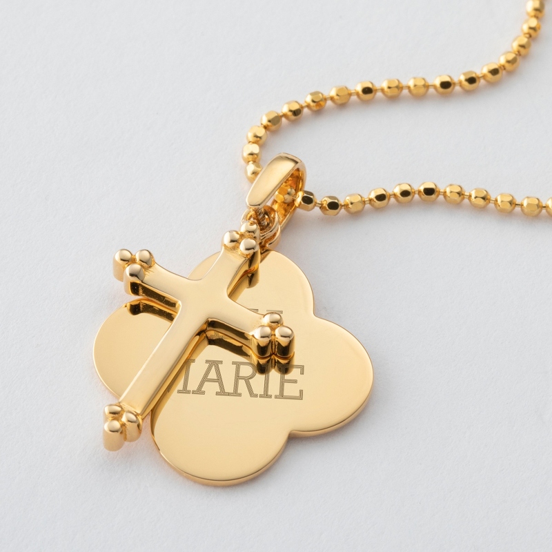 Image of Gold Sterling Silver Cross and Quatrefoil Necklace