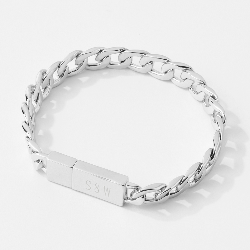 Image of Sterling Silver Chain Link ID Clasp Bracelet