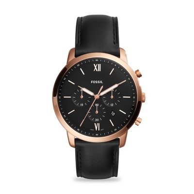 Getalenteerd ruimte het spoor Fossil Black and Rose Gold Leather Neutra Mens Watch