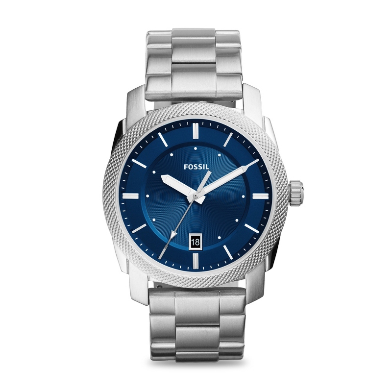 Image of Fossil Mens Machine Blue Dial Stainless Steel Watch