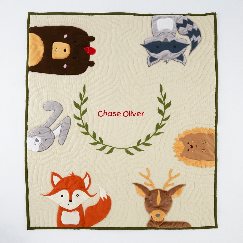 Image of Woodland Animal Baby Embroidered Quilt