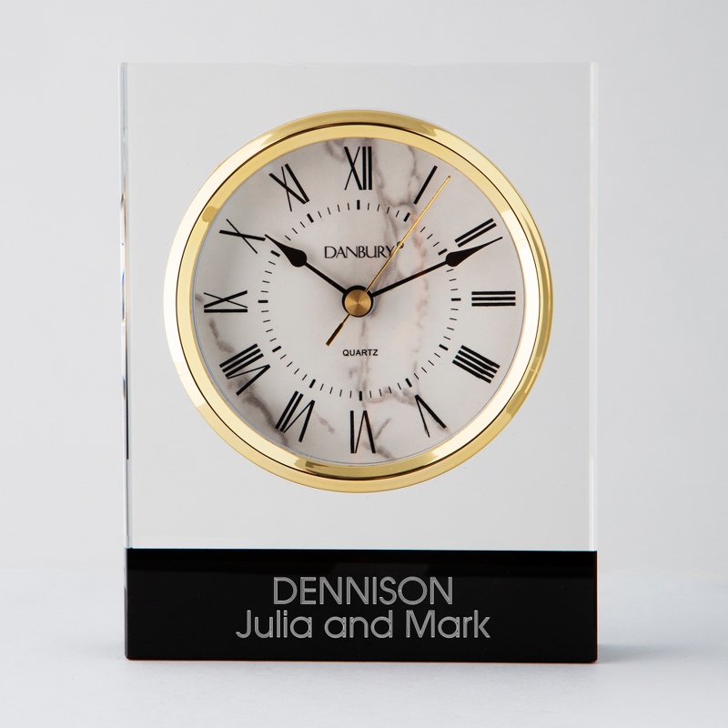 Image of Glass and Faux White Marble Display Clock