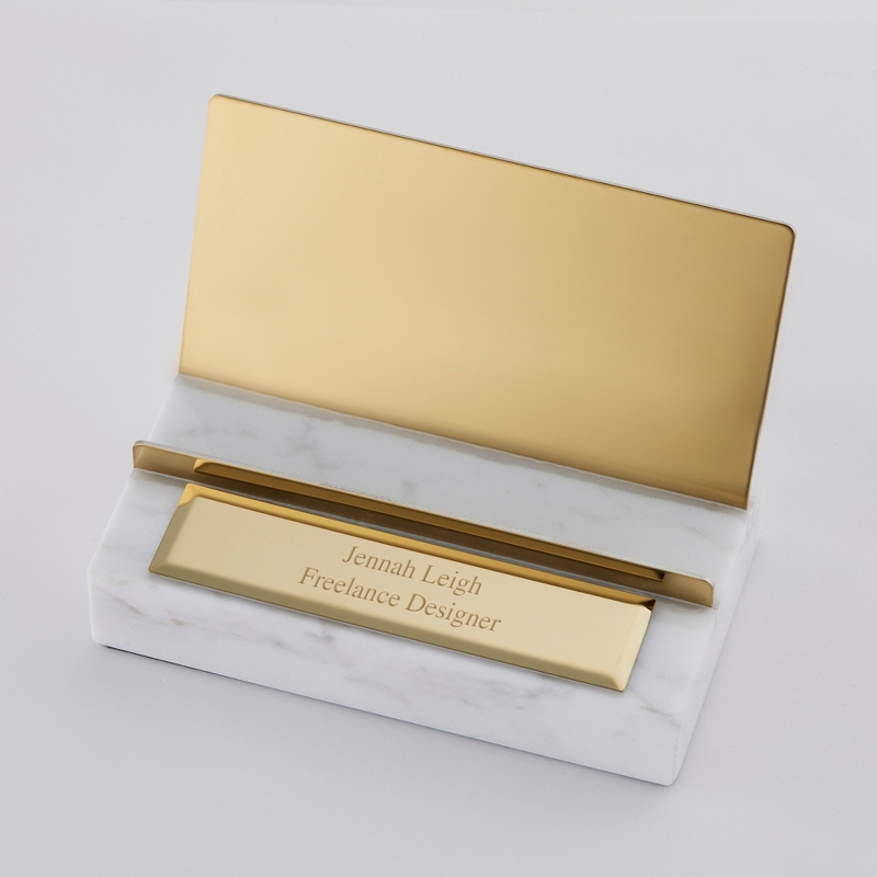Image of White Marble Personalized Card Holder