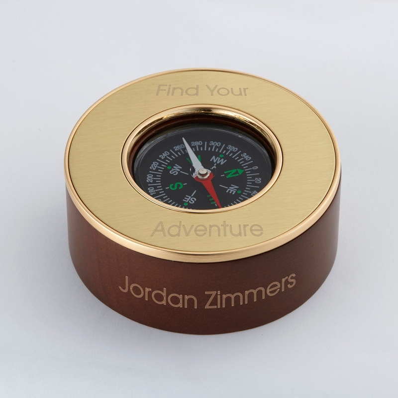 Image of Personalized Dark Walnut Compass Paperweight