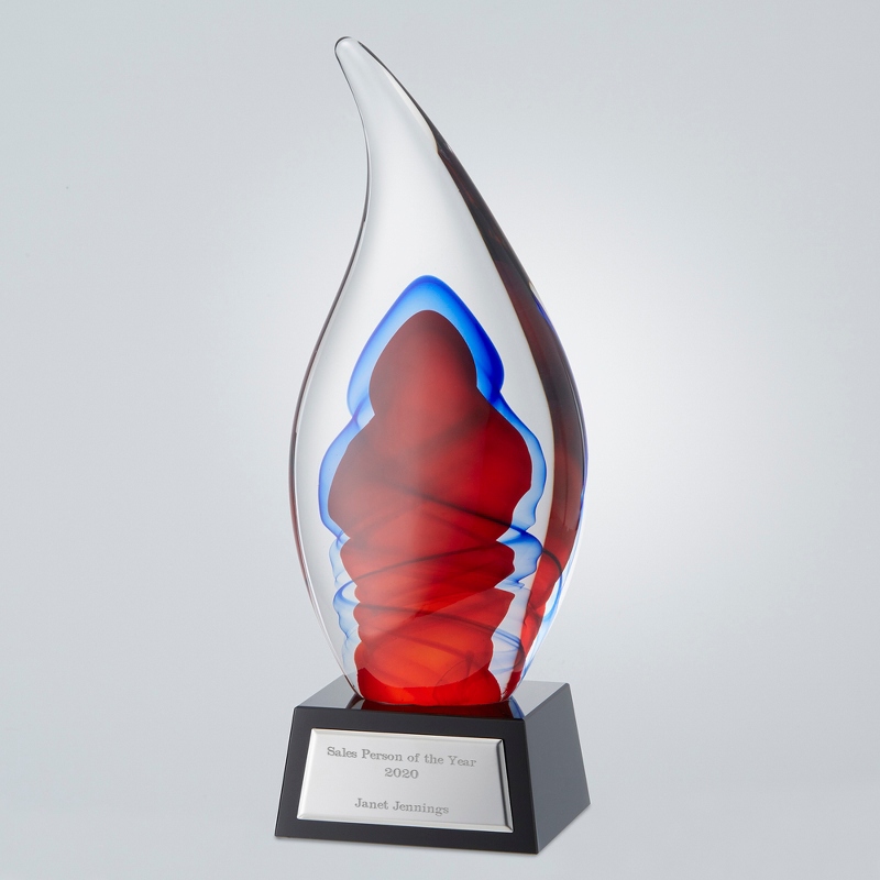 Image of Personalized Red and Blue Tear Drop Award